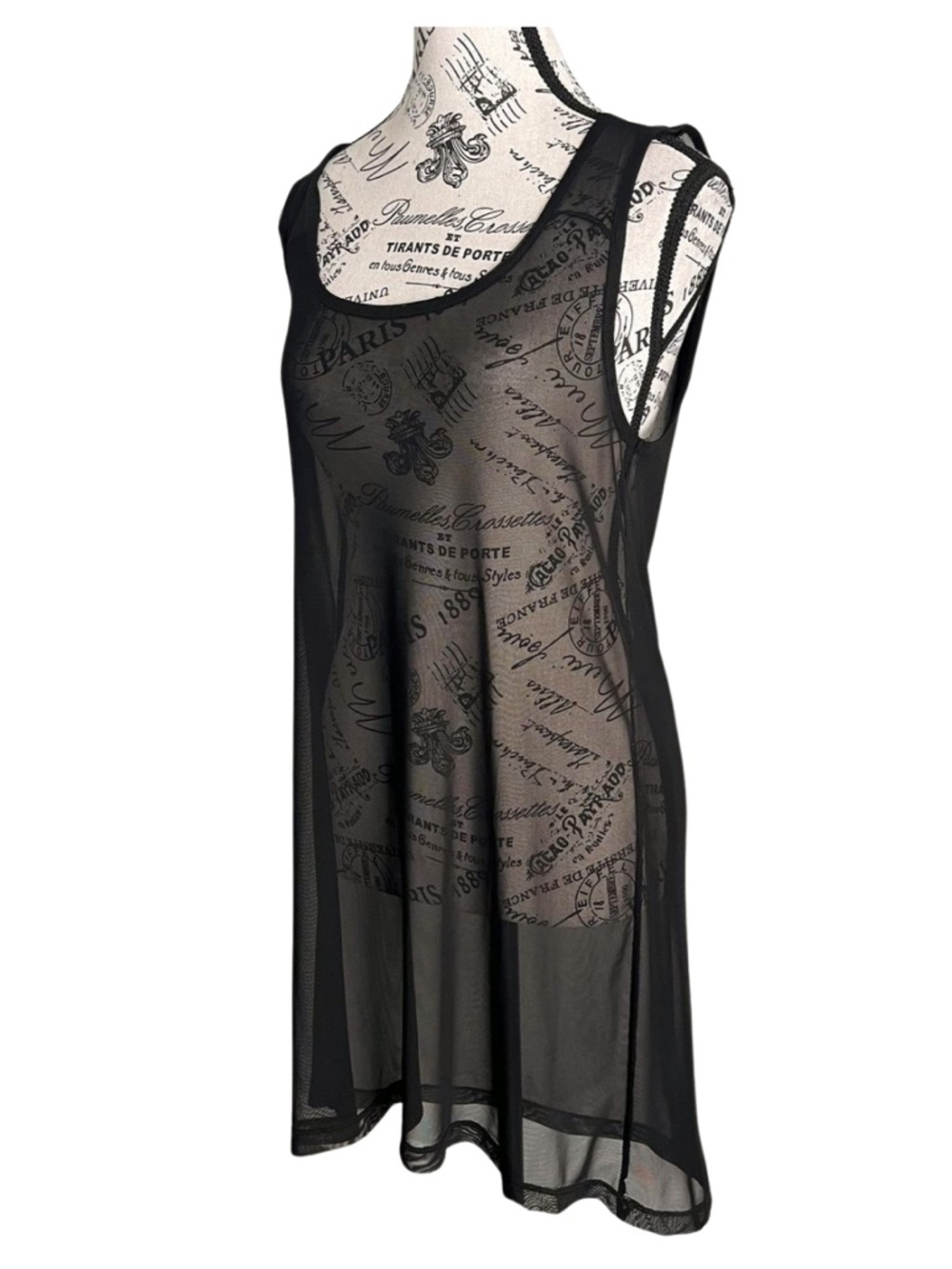 Vintage Y2K Sheer Black Mesh Tunic Top Goth Asymmetrical Layering Grunge Large - Picture 2 of 4